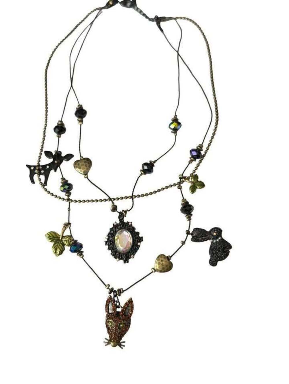 BETSEY JOHNSON DARK FOREST 3 LAYER NECKLACE WITH FOX DEER AND RABBIT CHARM NWOT